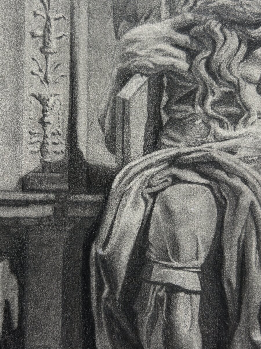 Detail study from Michelangelo's Moses in charcoal