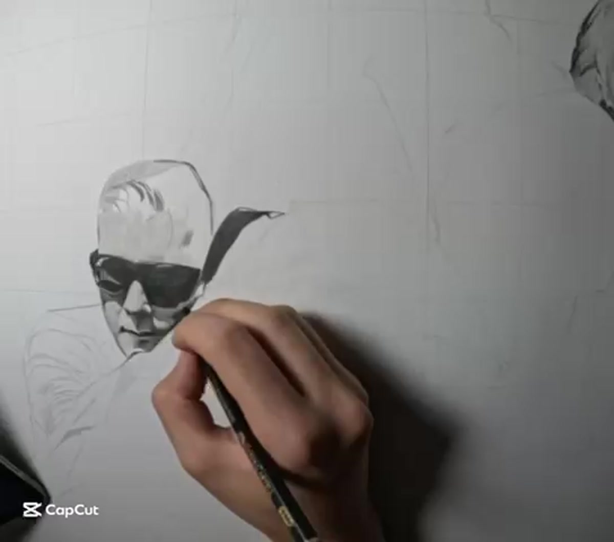 Close-up of charcoal drawing technique