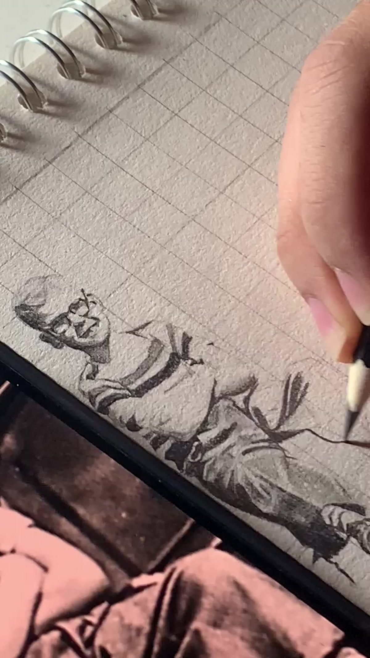 Sketchbook work with grid technique